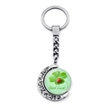 Green four-leaf clover keychain with a rotating moon frame and ladybug detail - Clover and Ladybug Style (JY009293-1)