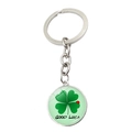 Lucky four-leaf clover keychain pendant with ladybug and Good Luck text in silver - Clover Ladybug Style (JY009299-2)