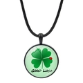 Green four-leaf clover pendant necklace with red ladybug and Good Luck engraving - Pastoral Ladybug and Clover Style (JY009296-2)