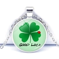 Collana a quadrifoglio in argento con coccinella e ciondolo con testo Good Luck - Stile Quadrifoglio Verde e Piccola Coccinella (JY009287-2)