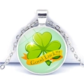 Collana con trifoglio verde e nastro Good Luck su catena in lega d'argento - Design Nastro della Fortuna con Quadrifoglio (JY009287-4)