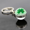 Portachiavi con quadrifoglio in sfera di vetro con coccinella e anello in argento - Stile Trifoglio e Coccinella Specchio GOOD LUCK (JY009295-2)