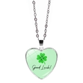 Collar de corazón plateado con trébol de cuatro hojas verde y texto Good Luck - Estilo Suerte Trébol Verde Oscuro (JY009314-3)