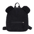 Sac à dos minimaliste en velours côtelé noir avec oreilles d'ours et poche zippée - Noir