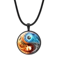 Yin Yang Fire and Ice pendant necklace with black woven cord on white background - Red Fire Blue Ice Style (JY007933-12)