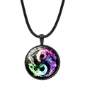 Macro shot of Yin Yang pendant necklace with colorful cosmic nebula effect on glass - Artistic Smoke Nebula Style (JY007933-10)