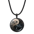 Detail of Yin Yang glass pendant necklace featuring moon and starry sky motifs - Fantasy Celestial Galaxy Style (JY007933-9)