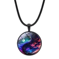 Yin Yang Tai Chi glass dome pendant necklace with a mystical purple starry night sky design - Purple Galaxy Style (JY007933-2)