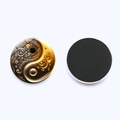 Pair of Yin Yang Tai Chi 25mm glass fridge magnets with gold fractal pattern and magnetic back - Black Gold Bagua Style (JY9353-12)