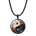 Yin Yang Tai Chi necklace with floral pattern glass gem pendant and black cord - Chinese Floral Tai Chi Style (JY007933-3)