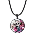 Yin Yang Tai Chi necklace featuring white and blue dragons with cherry blossoms - Blue White Double Dragon Cherry Blossom Style (JY007933-5)