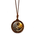 Yin Yang wooden pendant necklace with vintage wax rope cord and Zen style Tai Chi design - Black Gold Vortex Style (JY009354-12)