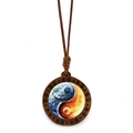 Detail of Yin Yang Tai Chi wooden pendant with earth and fire art on wax cord necklace - Earth Mars Style (JY009354-6)