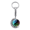 Detail of creative crescent moon keychain featuring a colorful yin yang tai chi glass pendant - Fantasy Tai Chi Style (JY009352-11)