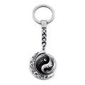 Rotating Yin Yang Taiji keychain with silver crescent moon filigree pendant charm - Classic Black White Style (JY009352-5)