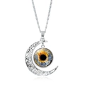 Gothic hollow crescent moon necklace with realistic orange iris eye pendant for women - Orange Iris Style (JY009357-2)