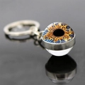 Macro view of a realistic eyeball keychain featuring a double-sided crystal glass iris pendant - Blue-Brown Iris Style (JY009359-6)