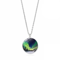 Artistic silver Aurora Borealis necklace with round forest pendant on white background - Aurora Snowy Forest (JY009322-1)