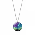 Elegant aurora borealis necklace featuring a forest landscape pendant with silver chain - Purple Green Aurora Coniferous Forest (JY009322-3)