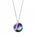Elegant silver O-chain necklace with a round pendant featuring purple and green aurora patterns - Dreamy Gradient Aurora Forest (JY009322-4)