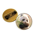 Lot de broches panda mignon avec dôme en verre et base en bronze sur fond blanc - Bronze - Panda with Bamboo (12)