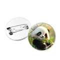 Vues détaillées avant et arrière d'une broche panda ronde avec verre et épingle de sûreté - Argent - Panda Style 3D (8)