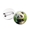 Round panda pin badge with cartoon panda holding bamboo and secure metal safety clasp - Silver - Panda with Bamboo (1)
