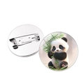 Cute panda brooch with crystal bamboo leaf, round metal pin badge shown front and back - Silver - Q Style Panda (3)