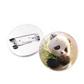 Badge rond en métal avec panda mignon et bambou, vue arrière de l'épingle argentée - Argent - Illustration Panda Q (12)
