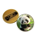 Broche panda mignonne avec feuilles de bambou en cristal et support en bronze antique - Bronze - Panda with Bamboo (1)