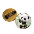 Broche ronde en bronze avec panda de dessin animé et bambou au fini brillant - Bronze - Panda with Bamboo (2)