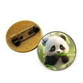 Broche ronde mignonne de panda avec dôme en cristal et épingle en bronze pour sacs et habits - Bronze - Panda with Bamboo (5)