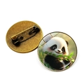 Broche panda mignonne avec dôme en verre cristal et épingle en alliage de bronze - Bronze - Panda with Bamboo (8)