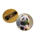 Broche ronde panda style vintage avec dôme en cristal et base en bronze antique - Bronze - Panda with Bamboo (10)