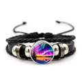 Gevlochten leren armband met meerdere lagen en glazen aurora borealis-hanger - Briljante Aurora Stijl (JY009368-2)