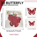 3D red glitter butterfly wall stickers set with 12 pieces in various sizes for home decor - Red 3D Hollow Style