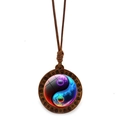 Handcrafted wooden Yin Yang necklace with colorful gradient glass dome pendant on cord - Colorful Gradient Style (JY009354-3)