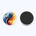 Round Yin Yang Tai Chi glass fridge magnet with earth and sun designs and magnetic back - Earth Sun Taiji Style (JY9353-6)