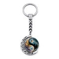 Hollow moon keychain with rotating yin yang pendant featuring blue and gold nebula effect - Nebula Gold Blue Style (JY009352-1)