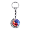 Rotating silver moon keychain with a colorful starry sky Yin Yang fish glass pendant - Nebula Pink Blue Style (JY009352-2)