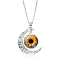 Silver crescent moon necklace with amber eye glass cabochon on a white background - Amber Eye Style (JY009357-4)