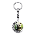 Porte-clés lune argenté avec pendentif panda rotatif double face et bambou - Style Panda avec Bambou (JY009363-1)