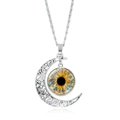 Silver crescent moon necklace with brown and blue iris eye gemstone pendant - Blue Brown Mix Eye Style (JY009357-5)