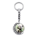 Porte-clés panda rotatif avec lune en argent et pendentif en verre motif panda - Style Panda Saluant (JY009363-2)
