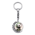 Porte-clés panda avec illustration de bambou et cadre en métal à croissant évidé - Style Panda Version Q (JY009363-3)