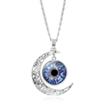 Vintage silver hollow moon pendant necklace featuring a deep blue iris glass gem - Navy Blue Iris Style (JY009357-7)