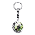 Porte-clés panda en argent avec pendentif rotatif et motif de feuilles de bambou - Style Bébé Panda (JY009363-4)