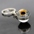 Realistic blue and orange iris crystal glass ball keychain with silver metal base - Multi-color Realistic Iris Style (JY009359-2)