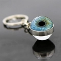 Blue eye iris crystal ball keychain pendant with silver metal ring and chain link - Sky Blue Iris Style (JY009359-3)