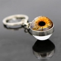 Realistic orange iris eyeball keychain with double-sided glass orb and silver metal ring - Orange-Yellow Iris Style (JY009359-4)